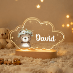 Personalised Cute Animals Star Cloud Style Acrylic LED Night Light with Name and Wooden Base Nursery Decor Birthday Christmas Gift for Kid Newborn