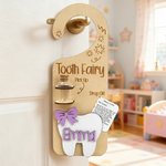 Personalisierte hölzerne gravierte Zahnfee Stern Name Türhänger mit Geldschlitz und Glasflasche Schlafzimmer Dekoration Zahnverlust Souvenir Geschenk für Kinder