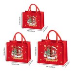 Personalized Santa Claus Reindeer Snowman Christmas Tree Initial Red Jute Tote Bag with Name Christmas Eve Party Gift for Girls Boys Kids