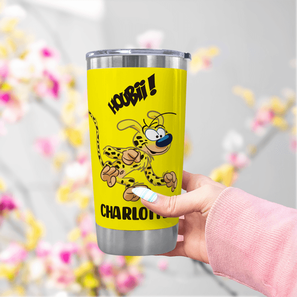 Henkilökohtainen söpö pitkähäntäinen Marsupilami 20 oz juomapullo nimellä ja oljella Syntymäpäivä joululahja lapsille | Callie × Marsupilami®