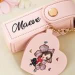 Personalised Cartoon Character Birth Flower Lipstick Storage Case Keychain with Name and Heart-Shaped Mirror Birthday Anniversary Gift for Women
