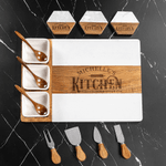 Personalized Engraved Text Kitchen Acacia Marble 11 Pcs Cutting Board Coaster Set with Bowl and Spoon Ship from USA  Housewarming Gift for Family