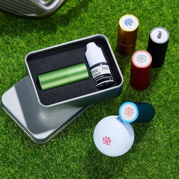 Gepersonaliseerde Golf Elementen Monogram Zelf Inktende Golfbal Stempel met Metalen Opbergdoos Verjaardag Sport Cadeau voor Golfspelers Liefhebbers