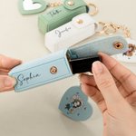 Personalised Cartoon Character Birth Flower Lipstick Storage Case Keychain with Name and Heart-Shaped Mirror Birthday Anniversary Gift for Women