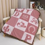 Manta suave personalizada con diseño de vaquero cuadros con nombre regalo de cumpleaños y bautizo para recién nacidos y nuevos padres