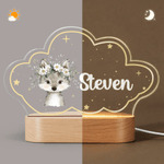 Spersonalizowana akrylowa lampka nocna LED Cute Animals Star Cloud Style z imieniem i drewnianą podstawą Dekoracje do pokoju dziecięcego Prezent urodzinowy dla noworodka
