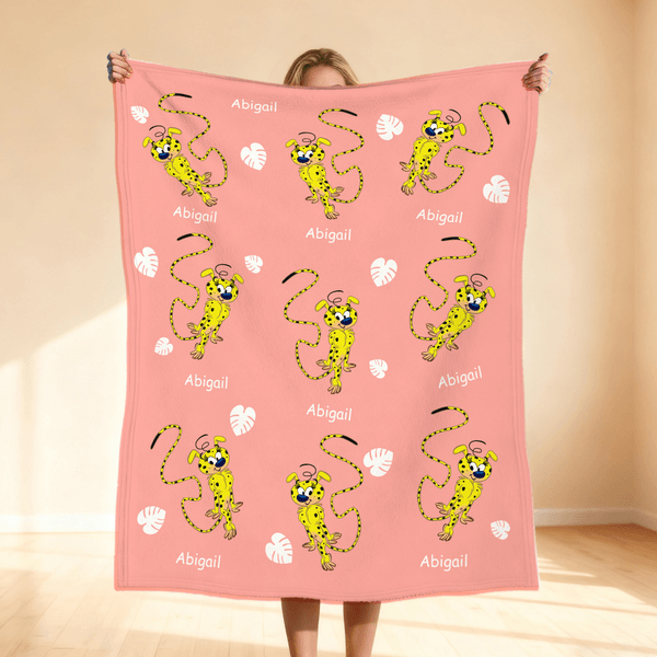 Couverture douce et colorée personnalisée avec le nom du Marsupilami à longue queue Cadeau d'anniversaire pour les enfants | Callie × Marsupilami®.