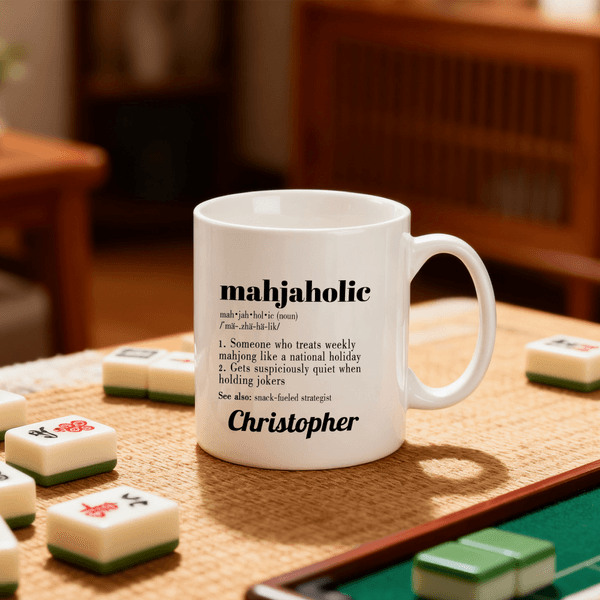Henkilökohtainen Mahjaholic 11 oz 15 oz Keraaminen muki nimellä Syntymäpäivä Mahjong Club Joululahja Mahjong Lover Playerille
