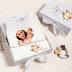 Personalised Cute Animals 100% Cotton Photo Baby Romper Hat Blanket Outfit with Gift Box Name Year Coming Home Baby Shower Gift for Newborn