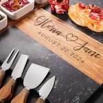 Personalisierte gravierte Name und Datum Holz Schneidebrett Coaster Set mit Keramik-Schüssel Engagement Jahrestag Geschenk für Familie Freunde