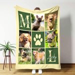 Coperta personalizzata con stampa di zampe e foto di animali domestici Multicolore con 1-4 nomi e iniziali Regalo di compleanno per gli amanti degli animali domestici