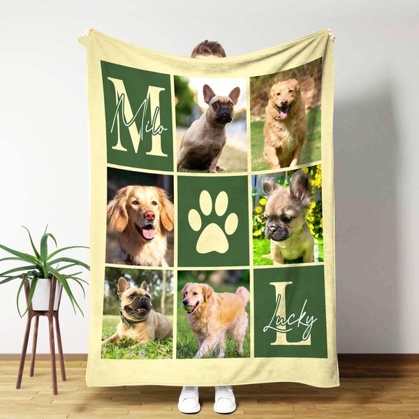 Coperta personalizzata con stampa di zampe e foto di animali domestici Multicolore con 1-4 nomi e iniziali Regalo di compleanno per gli amanti degli animali domestici