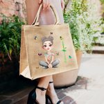 Personalized Funny 3D Cartoon Character Birth Flower Jute Tote Bag with Name Birthday Anniversary Gift for Women Girls