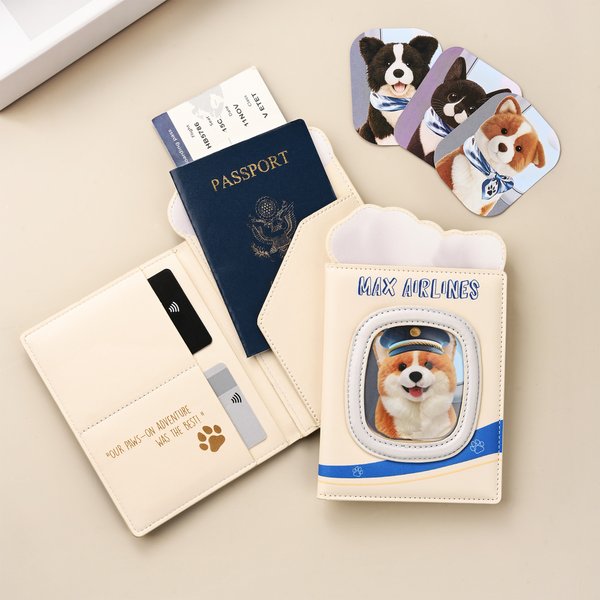 Travel with Your Pet - Personalized Pet Photo PU Leather Passport Holder with Name - Gift for Pet Lover Traveler