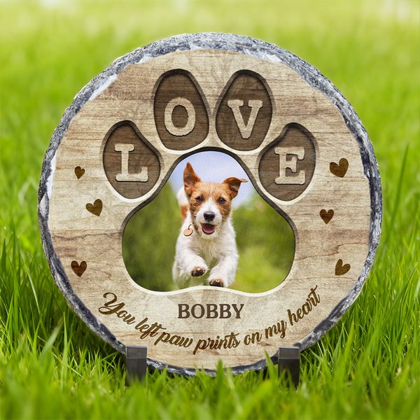 Gepersonaliseerde Love Pet Foto Slijtvaste Tuinsteen met Naam Binnenplaats Decor Huisdier Herdenkingscadeau voor Huisdiereigenaren Tuinliefhebbers