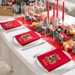 Servilleta roja personalizada de 100% algodón con inicial de acebo y nombre decoración de mesa regalo de Navidad para familia y amigos