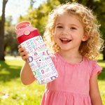 Personalized Cute Cartoon Design Word Cloud 12 oz Insulated Water Bottle with Name Daily Use Birthday Christmas Gift for Kids Toddlers