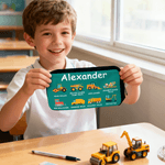 Personalised Multi-Colour Children's Construction Vehicle Backpack Pencil Case Lunch Bag Set with Name Back-To-School Birthday Gift for Boys Girls