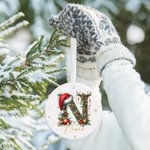 Personalised Cute Reindeer Santa Hat Initial Ceramic Christmas Ornament with Name Christmas Decor Gift for Family Friends