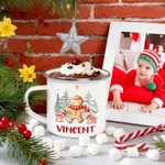 Personalized Cute Gingerbread Man 12 oz Cocoa Enamel Mug with Name Daily Use Christmas Gift for Kids Family