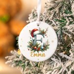 Personalised Cute Reindeer Santa Hat Initial Ceramic Christmas Ornament with Name Christmas Decor Gift for Family Friends
