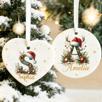 Ornement de Noël personnalisé en céramique avec le nom du renne et le bonnet du père Noël Cadeau de Noël pour la famille et les amis