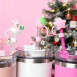 Personalised Reindeer Snowman  Christmas Tree Pink Straw Topper with Initial Charm Accessory Christmas Gift for Family Friends
