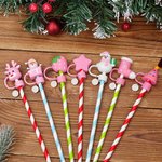 Personalised Reindeer Snowman  Christmas Tree Pink Straw Topper with Initial Charm Accessory Christmas Gift for Family Friends