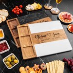 Personalisierte gravierte Name und Datum Holz Schneidebrett Coaster Set mit Keramik-Schüssel Engagement Jahrestag Geschenk für Familie Freunde
