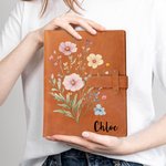 Personalised Wildflower PU Leather Notebook Cover Pencil Sketchbook Storage with Name Birthday Christmas Gift for Women Writers Sketchers