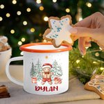 Personalized Cute Gingerbread Man 12 oz Cocoa Enamel Mug with Name Daily Use Christmas Gift for Kids Family