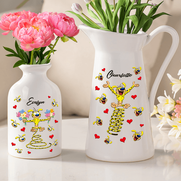 Jarrón de cerámica personalizado con nombre de Marsupilami Decoración para el hogar Regalo de Cumpleaños para la familia Amigos | Callie × Marsupilami