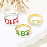 Personalized Sorority Enamel Greek Letters Ring with Engraved Text Bid Day Graduation Birthday Gift for Friends Girls