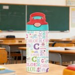 Personalized Cute Cartoon Design Word Cloud 12 oz Insulated Water Bottle with Name Daily Use Birthday Christmas Gift for Kids Toddlers