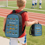 Personalised Multi-Colour Children's Construction Vehicle Backpack Pencil Case Lunch Bag Set with Name Back-To-School Birthday Gift for Boys Girls
