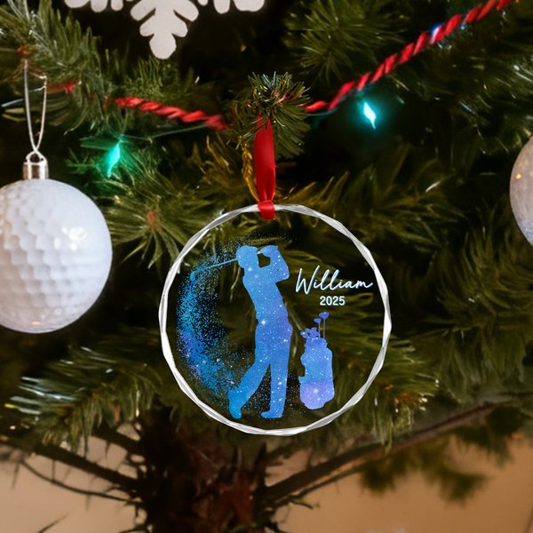 Personalisierte Glitter Golfer Silhouette Weihnachtsschmuck mit Namen und Jahr Home Tree Decor Weihnachtsgeschenk für Golfliebhaber
