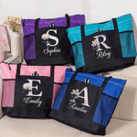 Personalised Mother of Pearl Effect Birth Flower Initial Waterproof Mesh Tote Bag  with Name Birthday Christmas Anniversary Gift for Family Friends