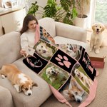 Coperta personalizzata con stampa di zampe e foto di animali domestici Multicolore con 1-4 nomi e iniziali Regalo di compleanno per gli amanti degli animali domestici