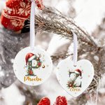 Personalised Cute Reindeer Santa Hat Initial Ceramic Christmas Ornament with Name Christmas Decor Gift for Family Friends