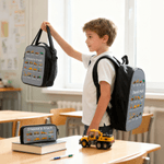 Personalised Multi-Colour Children's Construction Vehicle Backpack Pencil Case Lunch Bag Set with Name Back-To-School Birthday Gift for Boys Girls