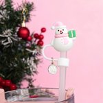Personalised Reindeer Snowman  Christmas Tree Pink Straw Topper with Initial Charm Accessory Christmas Gift for Family Friends