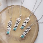 Personalisierte Vintage Boho Floral Türkis Sterling Silber Halskette mit Initial zierlichen Schmuck Geburtstag Geschenk für Frauen Mädchen