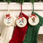 Henkilökohtainen kirjailtu Pet Face Photo Ornamentti nimi ja punainen Bow Holiday Tree Decor joululahja lemmikkieläinten ystäville