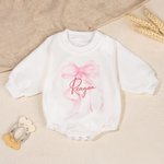 Personalised Bow Soft Long Sleeve Baby Girl Onesie Sweatshirt with Name Baby Shower Birthday Gift for Newborns New Parents
