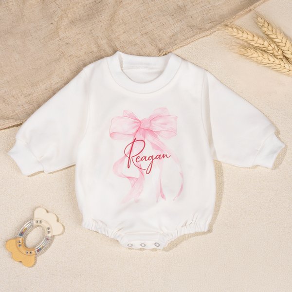 Sweatshirt à manches longues pour bébé fille avec nom et nœud personnalisé Cadeau d'anniversaire pour nouveau-né et nouveaux parents