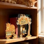 Personalised Reading Cat Swing Wooden Library Sign Book Read Tracker Set with Name and Text Bookshelf Decor Birthday Gift for Readers Book Lovers