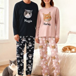 Foto personalizzate del volto di un animale domestico con zampa Morbido pigiama a maniche lunghe con nome Regalo di compleanno per gli amanti degli animali domestici
