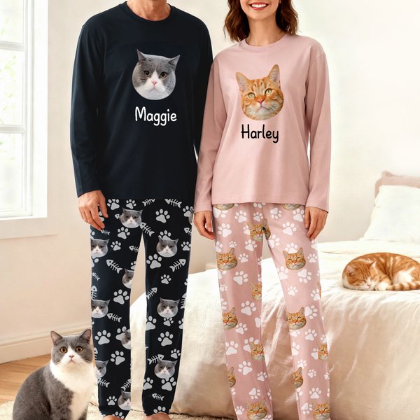 Foto personalizzate del volto di un animale domestico con zampa Morbido pigiama a maniche lunghe con nome Regalo di compleanno per gli amanti degli animali domestici
