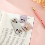Personalised Floral Cartoon Reading Character Magnetic PU Leather Bookmark Clip with Name and Title Reading Tool Club Birthday Gift for Book Lovers