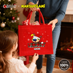 Spersonalizowana torba z długim ogonem Marsupilami Duża pojemność Czerwona jutowa torba z imieniem Prezent świąteczny dla kobiet Dziewczyny | Callie × Marsupilami®
